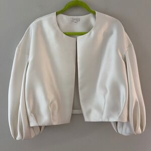 Reem Acra New York Ivory Satin Cropped Balloon Sleeve Evening Jacket Womens 14